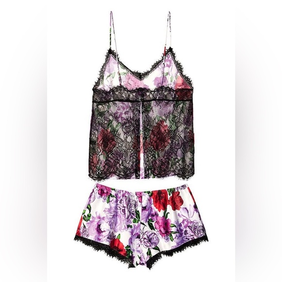 Victoria's Secret White Rose Floral Stretch Satin Lace Back Cami Set *NWT* - Picture 4 of 10